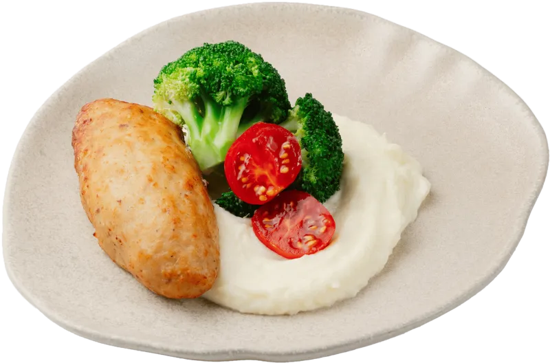 Куриная котлета с картофельным пюре и брокколи